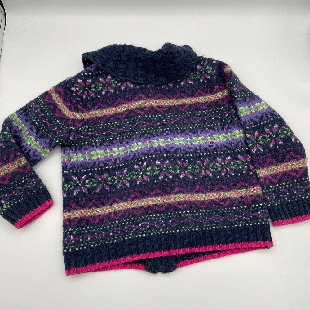 Vtg Y2k Baby Gap Toddler Girls Fair‎ Isle Wool Blend Zip Up Sweater Navy Pink 4T
